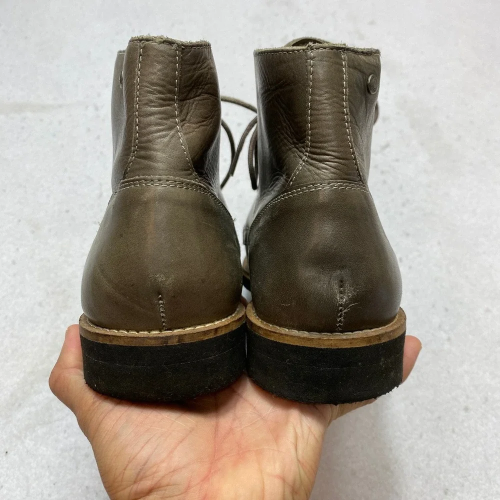 Diesel Leather Lace Up Boots Mens 43 Olive Green Distressed Combat Lug Sole